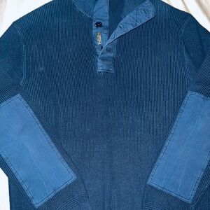 Ralph Lauren Blue quarter button up cardigan with Elbow Patches